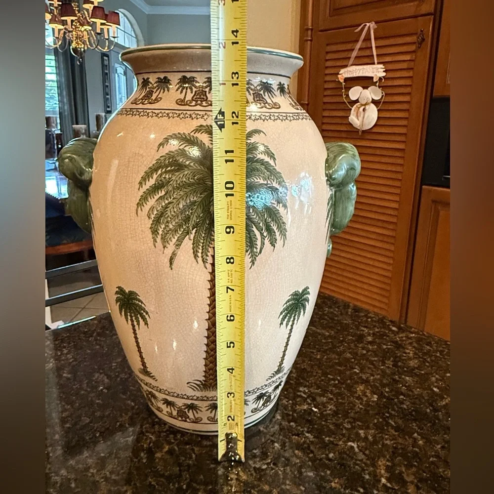 Vintage Palm Beach Chic Ceramic Palm Tree Vase - Large